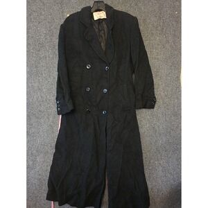 Vintage Fleurette Coat Womens Large Black Camel Hair Long Overcoat Belted Lined